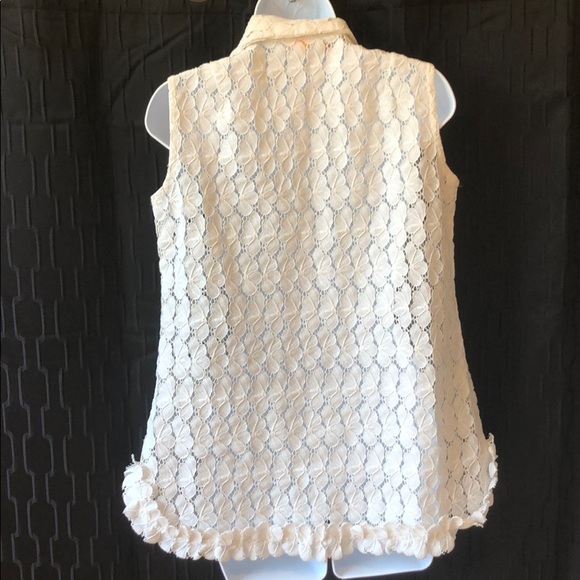 Vintage Becky white lace top vest pockets collar M - Picture 6 of 13